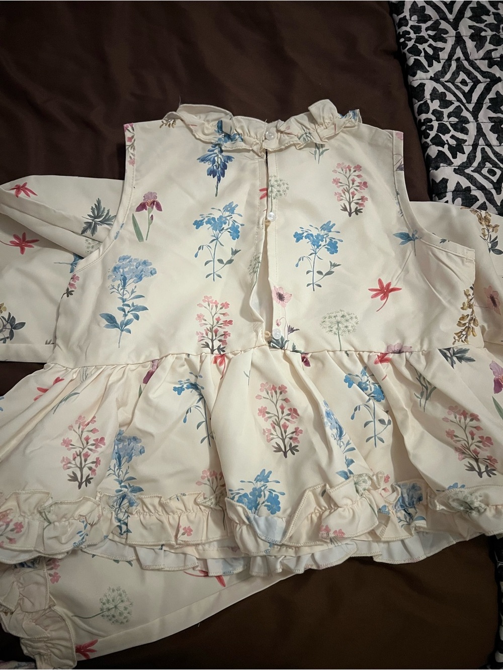 Girls Cream Floral Ruffle Set - Picture 7 of 9